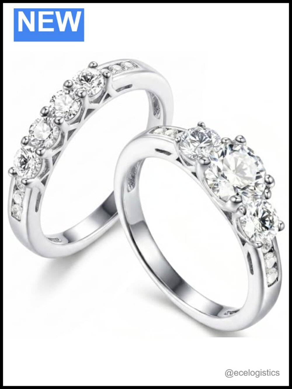 925 Sterling Silver CZ 3 Stone Round Cut Wedding Ring Set Engagement Band